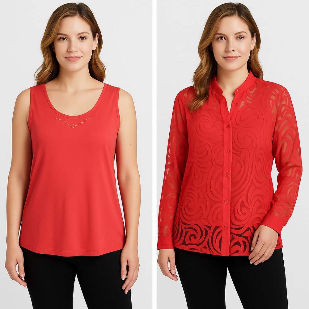 *Samantha Grey 2 pc. Orange Floral‎ Burnout Sheer Blouse Size 14 Button Front